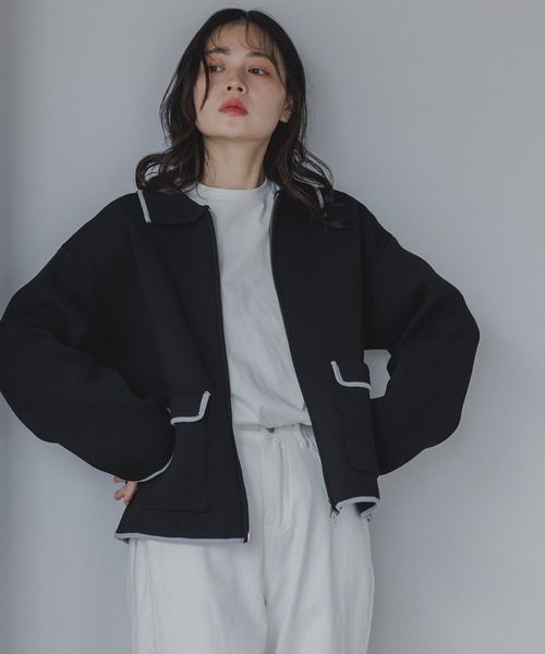 210nouve（トゥージュヌーブ）の「スポンディッシュ 配色 ジップニットカーディガン（カーディガン/ボレロ・レディース・ブラック/ブラウン/チャコールグレー/アイボリー・FREE）」の11枚目の写真