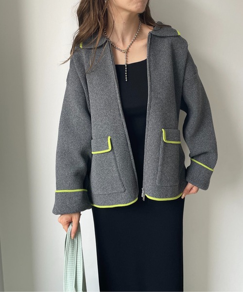 210nouve（トゥージュヌーブ）の「スポンディッシュ 配色 ジップニットカーディガン（カーディガン/ボレロ・レディース・ブラック/ブラウン/チャコールグレー/アイボリー・FREE）」の22枚目の写真