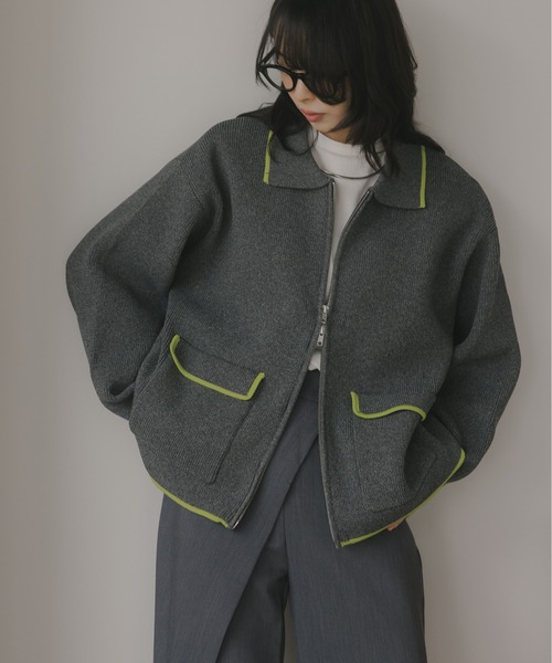 210nouve（トゥージュヌーブ）の「スポンディッシュ 配色 ジップニットカーディガン（カーディガン/ボレロ・レディース・ブラック/ブラウン/チャコールグレー/アイボリー・FREE）」の21枚目の写真