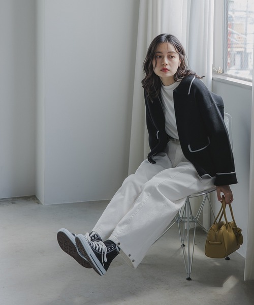 210nouve（トゥージュヌーブ）の「スポンディッシュ 配色 ジップニットカーディガン（カーディガン/ボレロ・レディース・ブラック/ブラウン/チャコールグレー/アイボリー・FREE）」の8枚目の写真