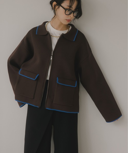 210nouve（トゥージュヌーブ）の「スポンディッシュ 配色 ジップニットカーディガン（カーディガン/ボレロ・レディース・ブラック/ブラウン/チャコールグレー/アイボリー・FREE）」の14枚目の写真