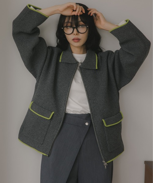 210nouve（トゥージュヌーブ）の「スポンディッシュ 配色 ジップニットカーディガン（カーディガン/ボレロ・レディース・ブラック/ブラウン/チャコールグレー/アイボリー・FREE）」の20枚目の写真