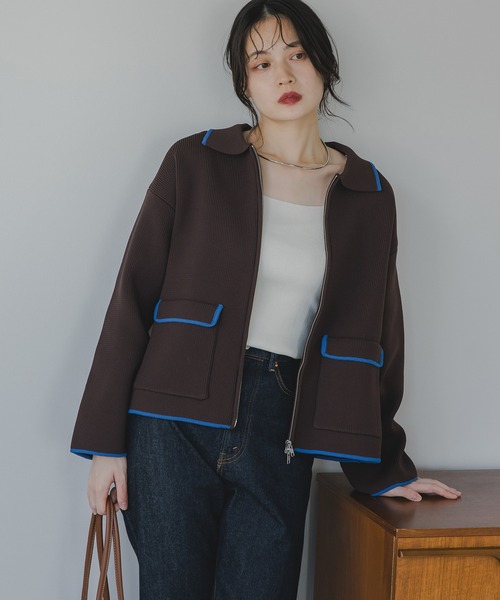 210nouve（トゥージュヌーブ）の「スポンディッシュ 配色 ジップニットカーディガン（カーディガン/ボレロ・レディース・ブラック/ブラウン/チャコールグレー/アイボリー・FREE）」の13枚目の写真