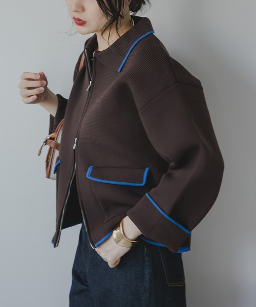 210nouve（トゥージュヌーブ）の「スポンディッシュ 配色 ジップニットカーディガン（カーディガン/ボレロ・レディース・ブラック/ブラウン/チャコールグレー/アイボリー・FREE）」の5枚目の写真