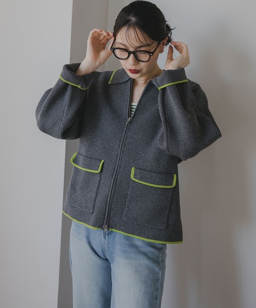 210nouve（トゥージュヌーブ）の「スポンディッシュ 配色 ジップニットカーディガン（カーディガン/ボレロ・レディース・ブラック/ブラウン/チャコールグレー/アイボリー・FREE）」の19枚目の写真