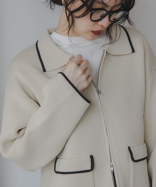 210nouve（トゥージュヌーブ）の「スポンディッシュ 配色 ジップニットカーディガン（カーディガン/ボレロ・レディース・ブラック/ブラウン/チャコールグレー/アイボリー・FREE）」の16枚目の写真