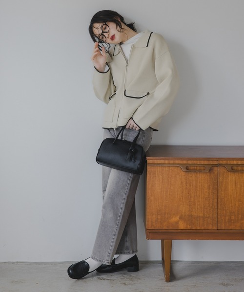 210nouve（トゥージュヌーブ）の「スポンディッシュ 配色 ジップニットカーディガン（カーディガン/ボレロ・レディース・ブラック/ブラウン/チャコールグレー/アイボリー・FREE）」の10枚目の写真