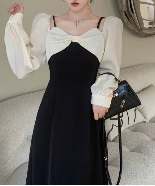 Mejoul（メジュール）の「【2025秋冬新作】【2WAY】オフショルスクエアネックバイカラーリボンワンピース（ワンピース・レディース・ブラック・M/L）」の8枚目の写真