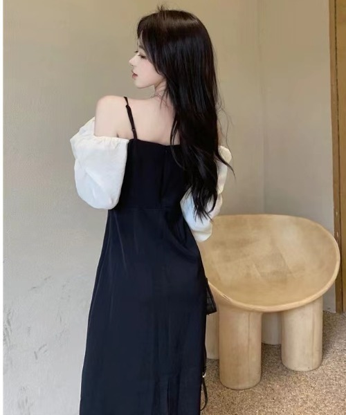 Mejoul（メジュール）の「【2025秋冬新作】【2WAY】オフショルスクエアネックバイカラーリボンワンピース（ワンピース・レディース・ブラック・M/L）」の15枚目の写真