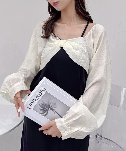 Mejoul（メジュール）の「【2025秋冬新作】【2WAY】オフショルスクエアネックバイカラーリボンワンピース（ワンピース・レディース・ブラック・M/L）」の22枚目の写真