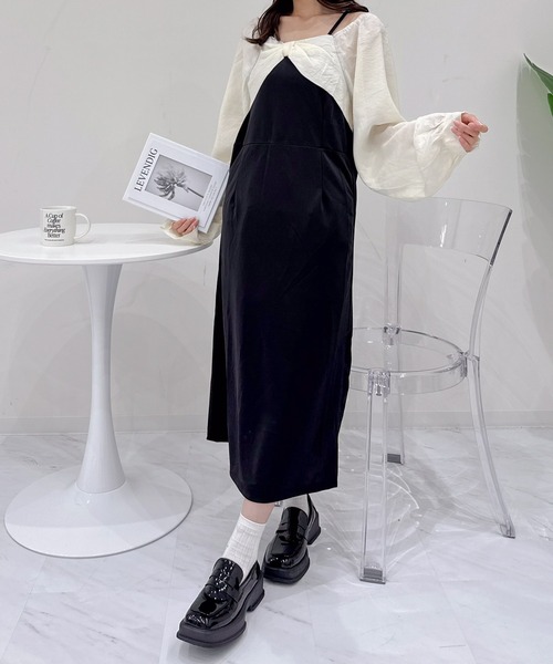 Mejoul（メジュール）の「【2025秋冬新作】【2WAY】オフショルスクエアネックバイカラーリボンワンピース（ワンピース・レディース・ブラック・M/L）」の20枚目の写真