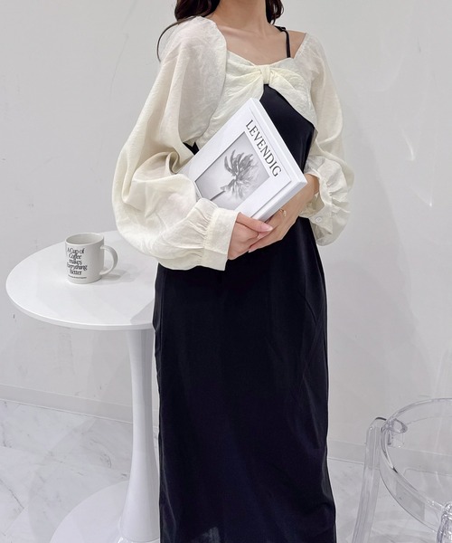 Mejoul（メジュール）の「【2025秋冬新作】【2WAY】オフショルスクエアネックバイカラーリボンワンピース（ワンピース・レディース・ブラック・M/L）」の21枚目の写真