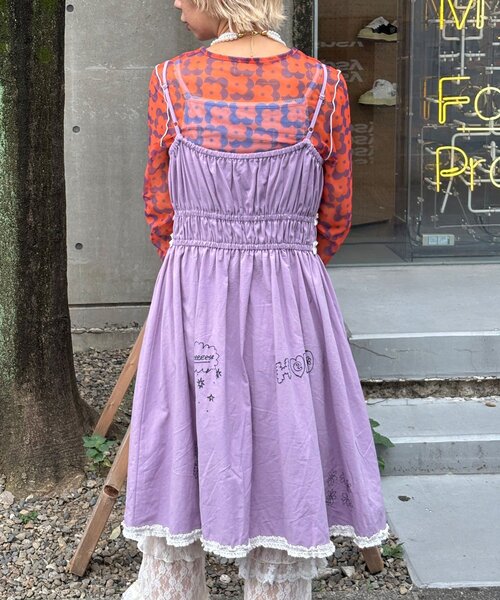 Print Camisole LaceTunic プリントキャミレースチュニック チュールドッキングレースチュニックキャミソール ／ tulle