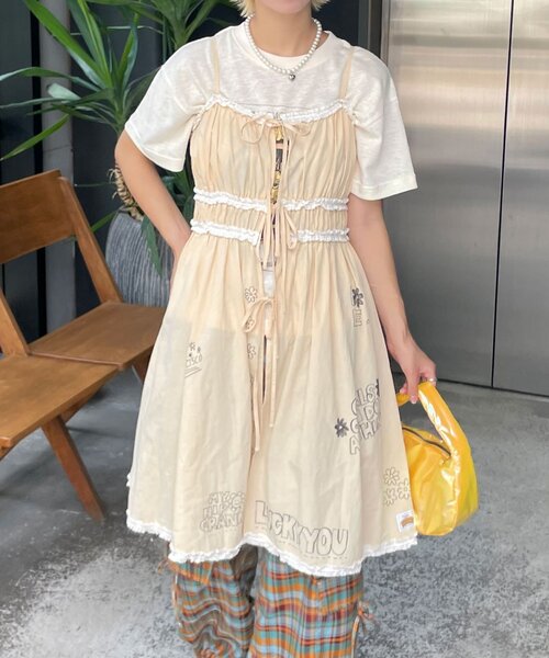 Print Camisole LaceTunic プリントキャミレースチュニック チュールドッキングレースチュニックキャミソール ／ tulle