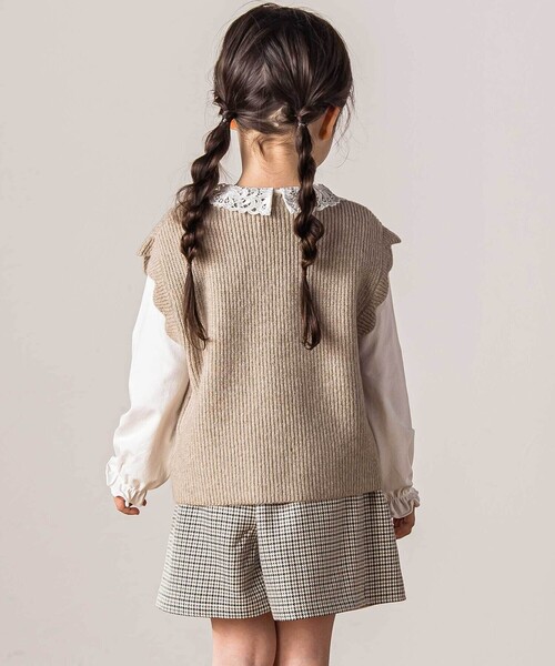 Tartine et Chocolat(タルティーヌエショコラ)の「千鳥チェック柄ラップ風スカパン(100~140cm)(スカート・キッズ・ブラウン系その他/ホワイト系その他2・140cm/130cm/120cm)」の9枚目の写真