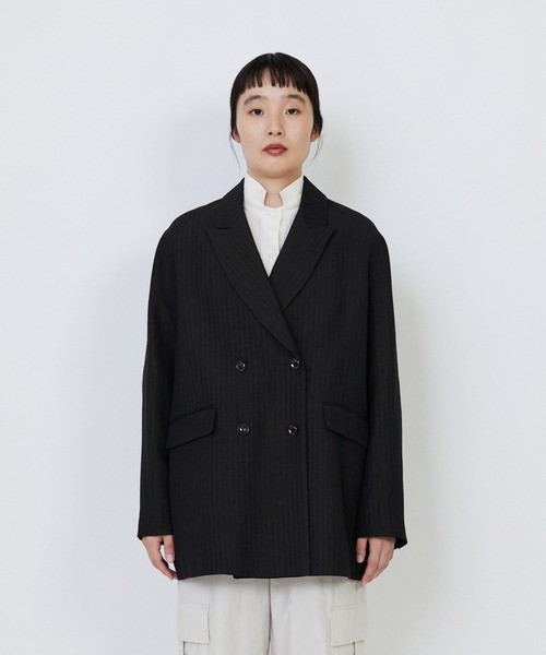 セール】ウールリネンヘリンボーンダブルブレストジャケット