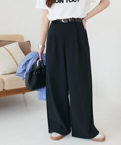 3-Tuck wide linen touch straight slacks / 3タックワイドリネン