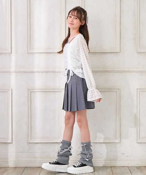 Amourire girl（アムリールガール）の「シャーリングブラウス×ラメリブタンクトップ（シャツ/ブラウス・キッズ・オフホワイト/ブラック・130cm/140cm/150cm/160cm）」の12枚目の写真