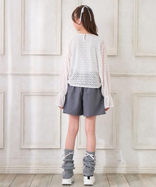 Amourire girl（アムリールガール）の「シャーリングブラウス×ラメリブタンクトップ（シャツ/ブラウス・キッズ・オフホワイト/ブラック・130cm/140cm/150cm/160cm）」の13枚目の写真