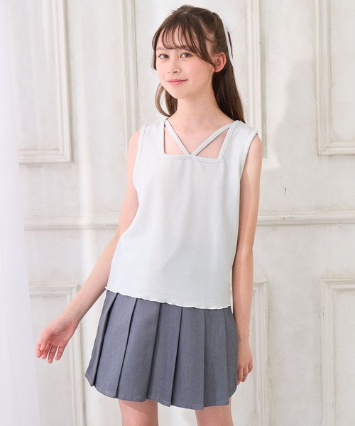 Amourire girl（アムリールガール）の「シャーリングブラウス×ラメリブタンクトップ（シャツ/ブラウス・キッズ・オフホワイト/ブラック・130cm/140cm/150cm/160cm）」の21枚目の写真