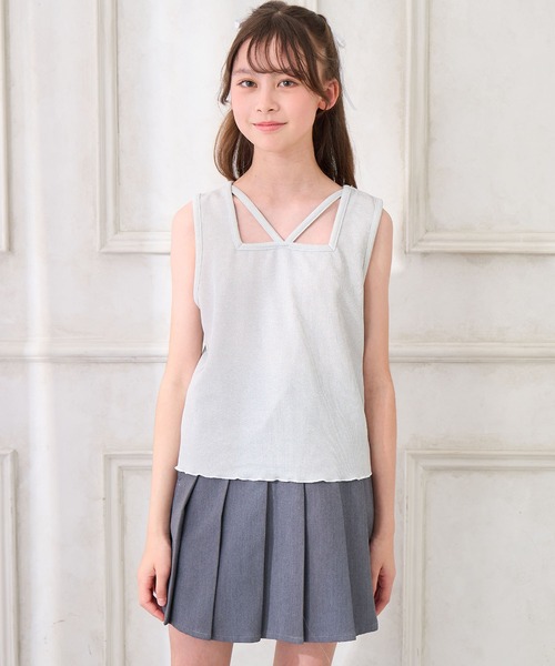 Amourire girl（アムリールガール）の「シャーリングブラウス×ラメリブタンクトップ（シャツ/ブラウス・キッズ・オフホワイト/ブラック・130cm/140cm/150cm/160cm）」の22枚目の写真