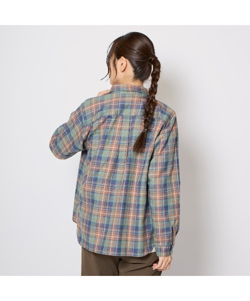 Foxfire（フォックスファイヤー）の「ＴＳメランジチェックシャツ（シャツ/ブラウス・レディース・アイボリー/ライトグリーン/イエロー/ライトグレー・L/M/S）」の5枚目の写真