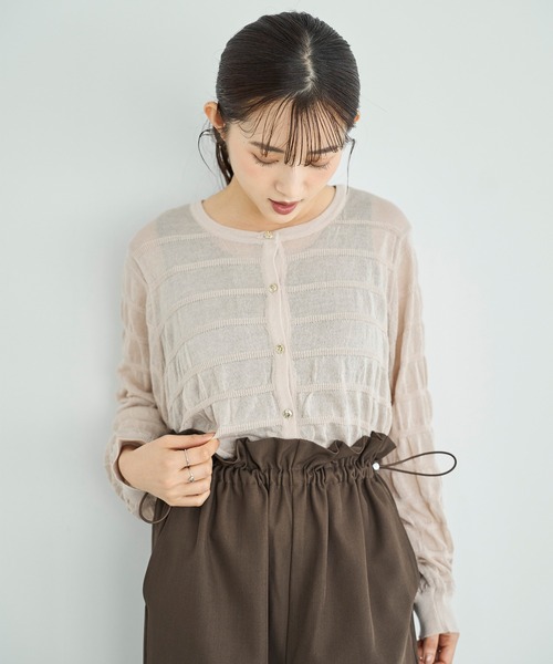 NOBLE ベージュ カーディガン/ボレロ　長袖 DRESS+ カーディガン ボレロ ショートジャケット ノーカーラー