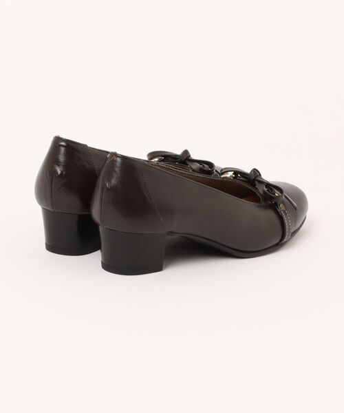 日本製／本革／軽量／防滑ソール】3.5cmヒール リボンパンプス blanc