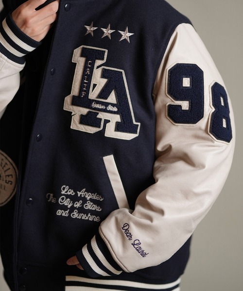 ムラサキスポーツ(ムラサキスポーツ)の「【ムラサキスポーツ限定】DEAR LAUREL ディアローレル × Pla-Jac プラジャック スタジャン スタジアム ジャケット LA VARSITY JACKET D25F-0101(スタジャン・メンズ・ネイビー×ホワイト/ブラック×ホワイト/ブルー・XL/L/M)」の19枚目の写真