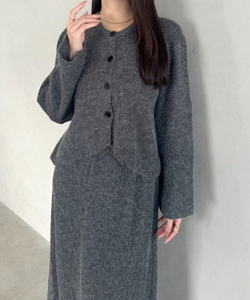 セール】上下2点セットカーディガン＆スカートニットセットアップ