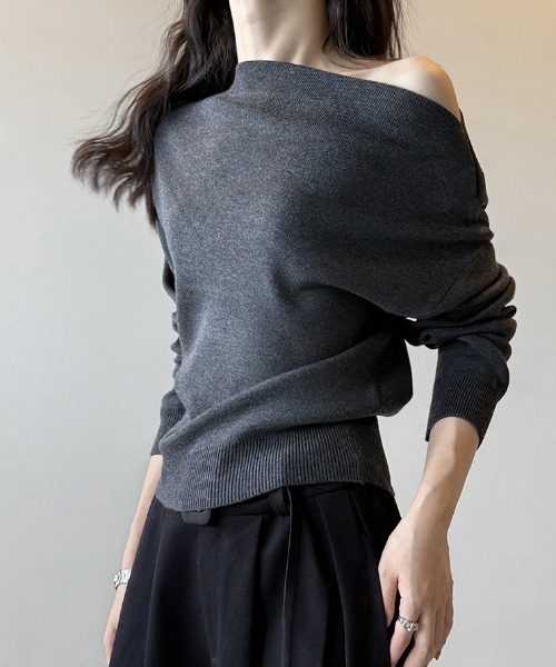 セール】ワンショルダートップス ニット オフショルダー