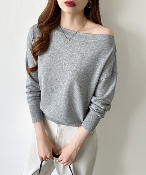 セール】ワンショルダートップス ニット オフショルダー トップス