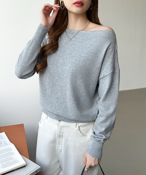 Paloma wool グレー オフショルダー ニット セーター セール】ワンショルダートップス ニット オフショルダー トップス