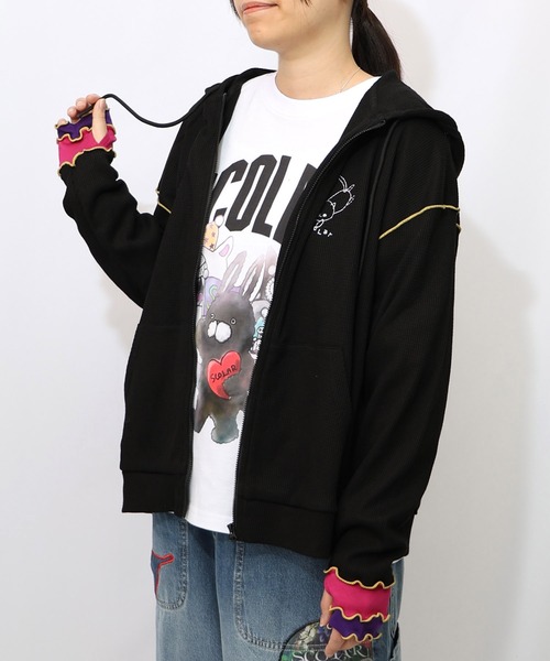 ScoLar（スカラー）の「153615：にゃんこスカラー 袖配色パーカー（パーカー・レディース・グレー/ブラック/アイボリー・M）」の19枚目の写真