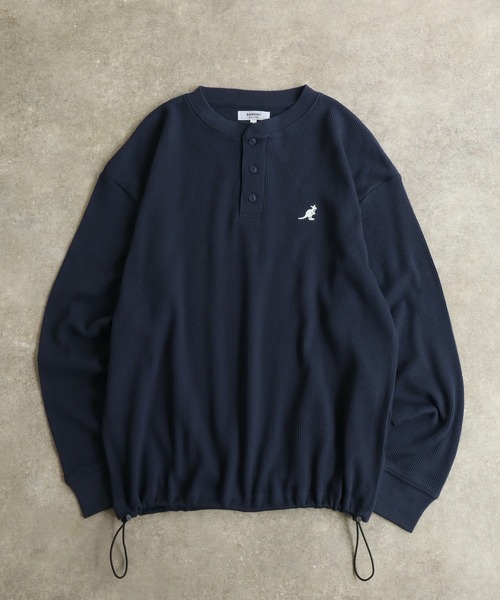 KANGOL（カンゴール）の「【KANGOL/カンゴール】別注 ワッフル ロゴ刺繍 ロングスリーブ ヘンリーネック Tシャツ（Tシャツ/カットソー・メンズ・カーキ/ブラック/オフホワイト/杢グレー/ネイビー・M/L/XL）」の5枚目の写真