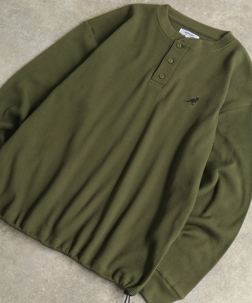KANGOL（カンゴール）の「【KANGOL/カンゴール】別注 ワッフル ロゴ刺繍 ロングスリーブ ヘンリーネック Tシャツ（Tシャツ/カットソー・メンズ・カーキ/ブラック/オフホワイト/杢グレー/ネイビー・M/L/XL）」の6枚目の写真
