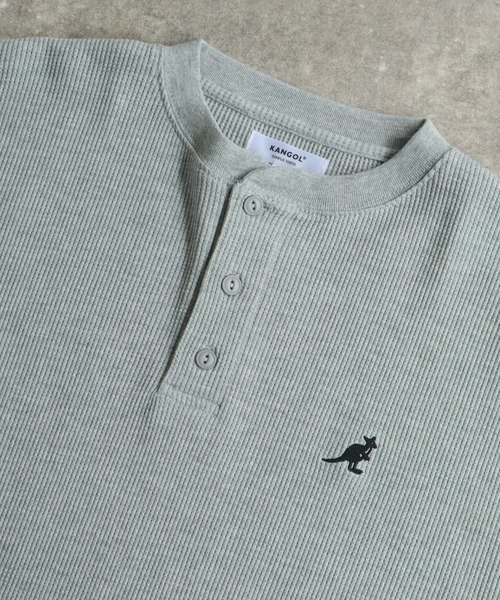 KANGOL（カンゴール）の「【KANGOL/カンゴール】別注 ワッフル ロゴ刺繍 ロングスリーブ ヘンリーネック Tシャツ（Tシャツ/カットソー・メンズ・カーキ/ブラック/オフホワイト/杢グレー/ネイビー・M/L/XL）」の8枚目の写真