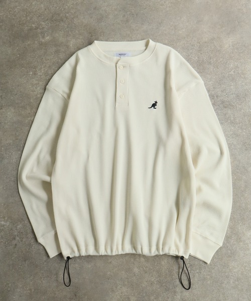 KANGOL（カンゴール）の「【KANGOL/カンゴール】別注 ワッフル ロゴ刺繍 ロングスリーブ ヘンリーネック Tシャツ（Tシャツ/カットソー・メンズ・カーキ/ブラック/オフホワイト/杢グレー/ネイビー・M/L/XL）」の20枚目の写真
