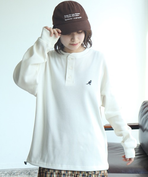 KANGOL（カンゴール）の「【KANGOL/カンゴール】別注 ワッフル ロゴ刺繍 ロングスリーブ ヘンリーネック Tシャツ（Tシャツ/カットソー・メンズ・カーキ/ブラック/オフホワイト/杢グレー/ネイビー・M/L/XL）」の17枚目の写真