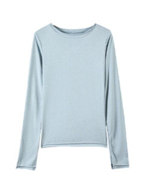 Teem Store(チームストア)の「【7色展開/カラバリ豊富】ベーシックカラースラブシアーロンT レイヤード 重ね着(Tシャツ/カットソー・レディース・イエロー/チャコール/ホワイト/サックスブルー/ブラック/ピンク/グレー・M/L)」の11枚目の写真