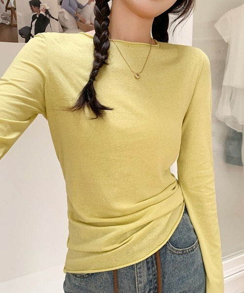 Teem Store(チームストア)の「【7色展開/カラバリ豊富】ベーシックカラースラブシアーロンT レイヤード 重ね着(Tシャツ/カットソー・レディース・イエロー/チャコール/ホワイト/サックスブルー/ブラック/ピンク/グレー・M/L)」の12枚目の写真