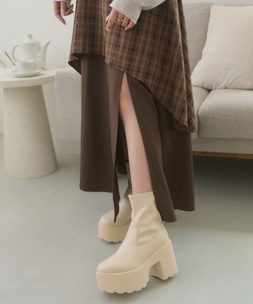 platform stretch short boots / アツゾコストレッチショートブーツ