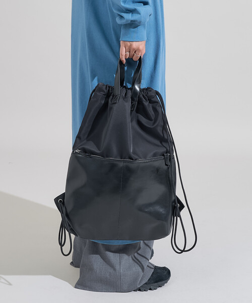 FREAK'S STORE(フリークスストア)の「ナイロン レザレットナップサック/A4サイズトートバッグ(バックパック/リュック・レディース・ブラウン/ブラック・ONE SIZE)」の8枚目の写真