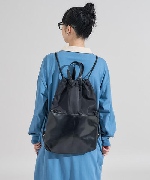 FREAK'S STORE(フリークスストア)の「ナイロン レザレットナップサック/A4サイズトートバッグ(バックパック/リュック・レディース・ブラウン/ブラック・ONE SIZE)」の9枚目の写真