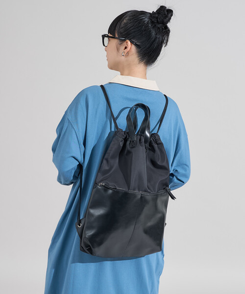 FREAK'S STORE(フリークスストア)の「ナイロン レザレットナップサック/A4サイズトートバッグ(バックパック/リュック・レディース・ブラウン/ブラック・ONE SIZE)」の10枚目の写真