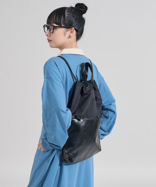 FREAK'S STORE(フリークスストア)の「ナイロン レザレットナップサック/A4サイズトートバッグ(バックパック/リュック・レディース・ブラウン/ブラック・ONE SIZE)」の11枚目の写真