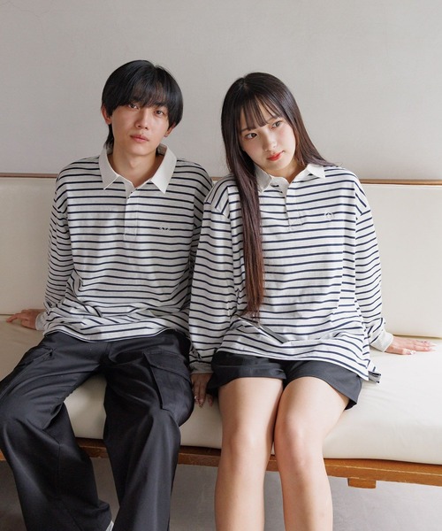 GLOBAL WORK(グローバルワーク)の「ロゴ刺繍ラガーシャツ長袖/AND YUA ANY/591440(Tシャツ/カットソー・キッズ・ブラック/ライトグレー・MEDIUM/LARGE)」の1枚目の写真