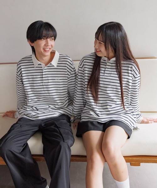 GLOBAL WORK(グローバルワーク)の「ロゴ刺繍ラガーシャツ長袖/AND YUA ANY/591440(Tシャツ/カットソー・キッズ・ブラック/ライトグレー・MEDIUM/LARGE)」の10枚目の写真