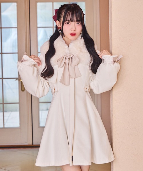 希少✨️新品タグ付き レストローズ 姫系 花柄 薔薇 ファーコート 限定 y2k 定価3.1万✨レストローズ フェイクムートン ファー コート フェミニン