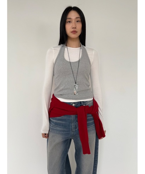Didot.showroom（ディドット ショールーム）の「ホルターUネックトップ（Tシャツ/カットソー・レディース・グレー/アイボリー/ブラック・FREE）」の6枚目の写真